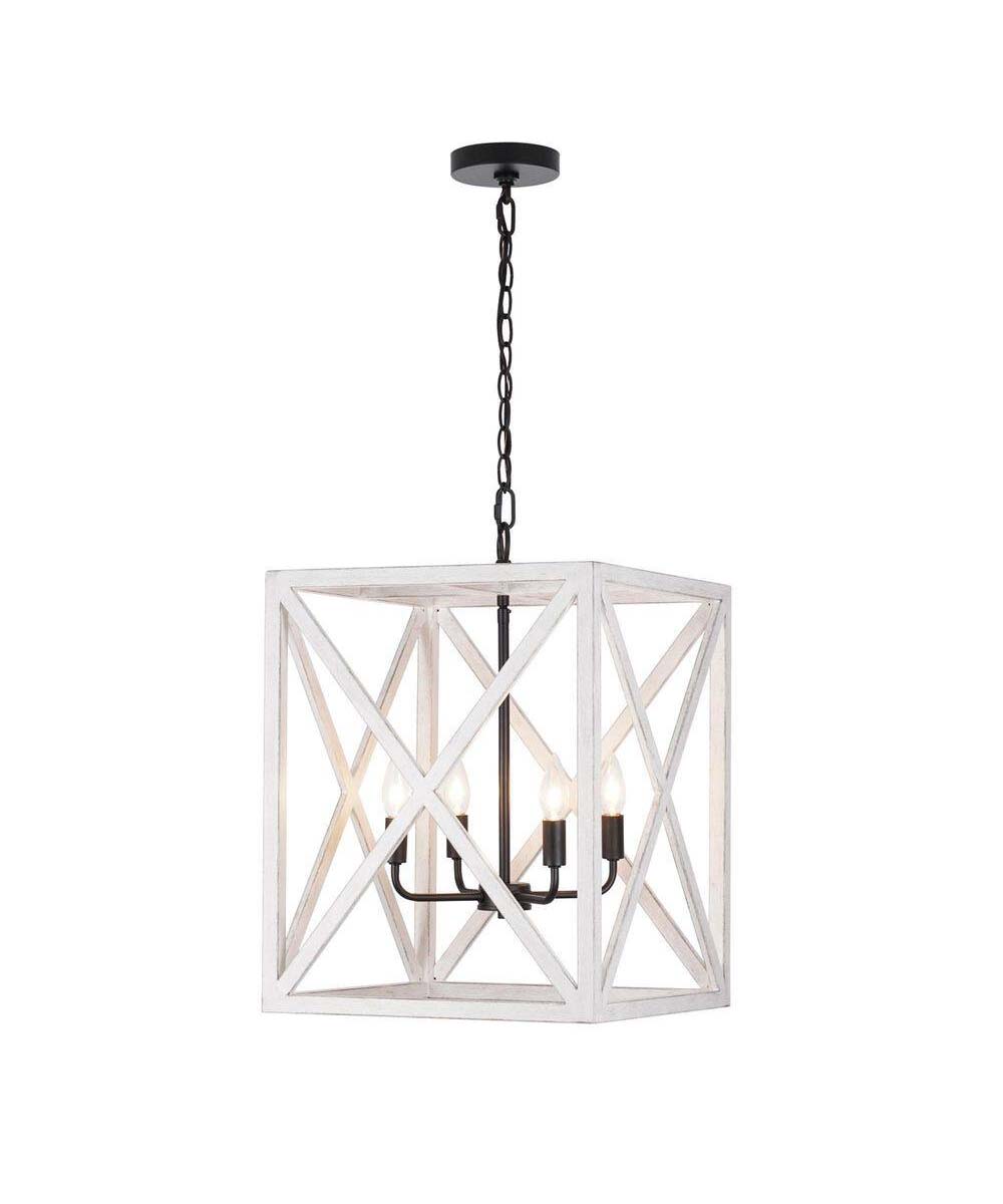 4-Light Distressed White Caged French Country Style Chandelier