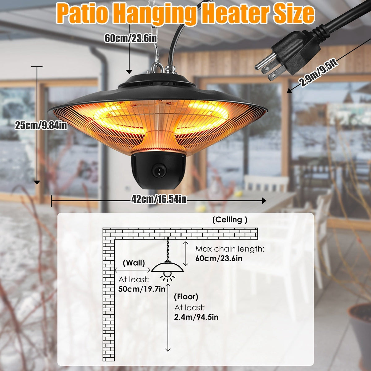 1500W Electric Hanging Patio Heater