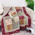 Burgundy Paisley Floral Cotton Patchwork Quilted Throw Blanket