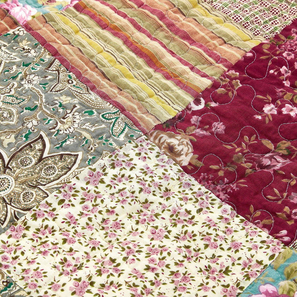 Burgundy Paisley Floral Cotton Patchwork Quilted Throw Blanket