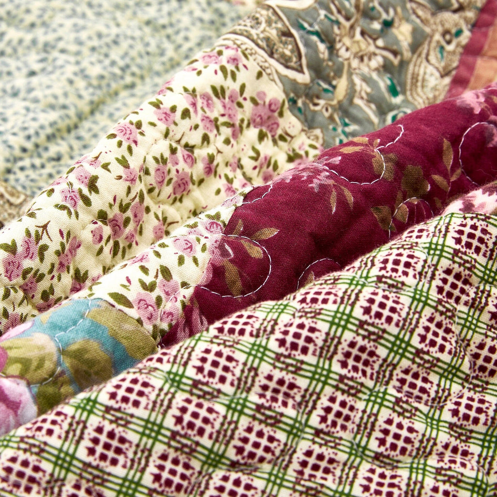Burgundy Paisley Floral Cotton Patchwork Quilted Throw Blanket