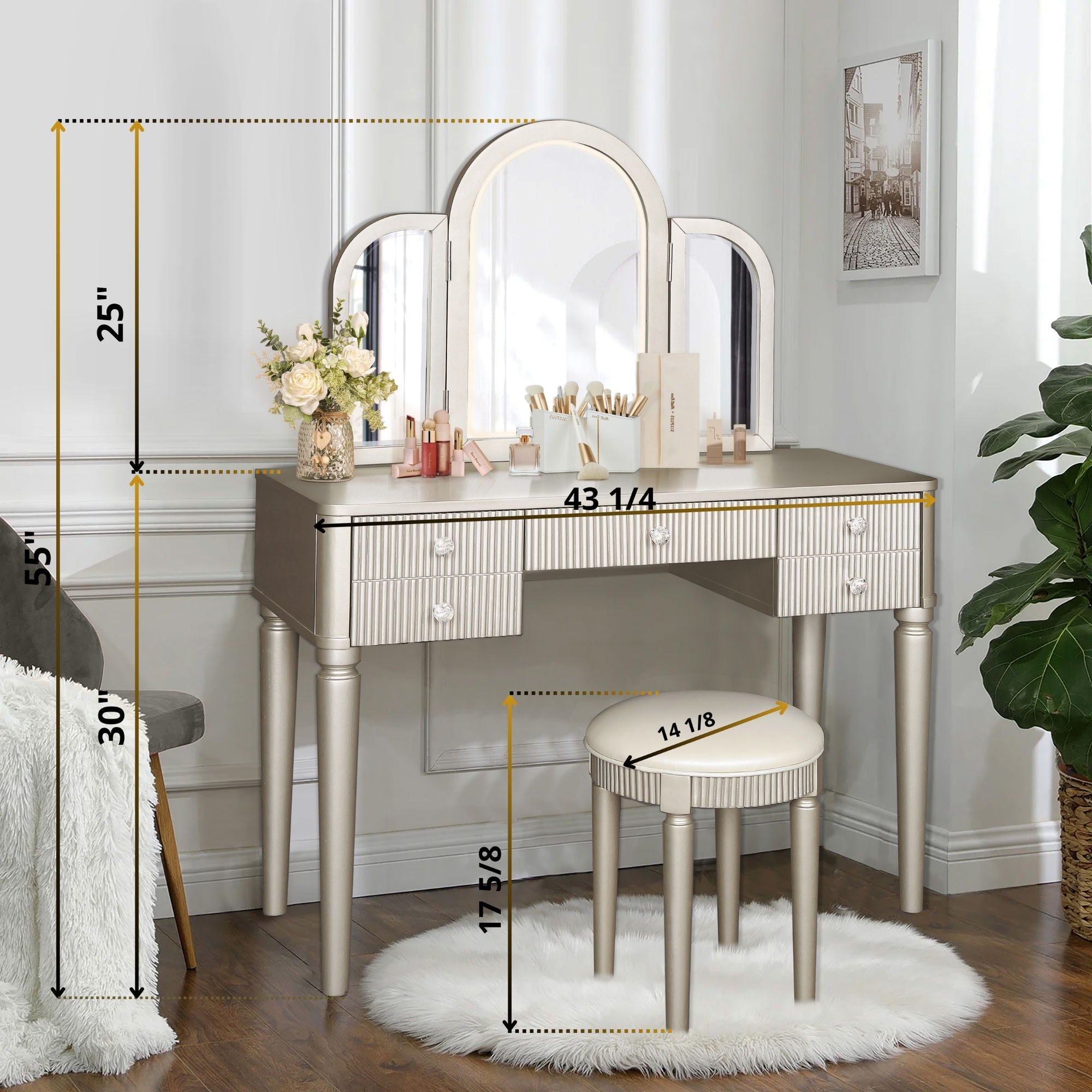 Makeup Vanity Table Set With Adjustable Lighting