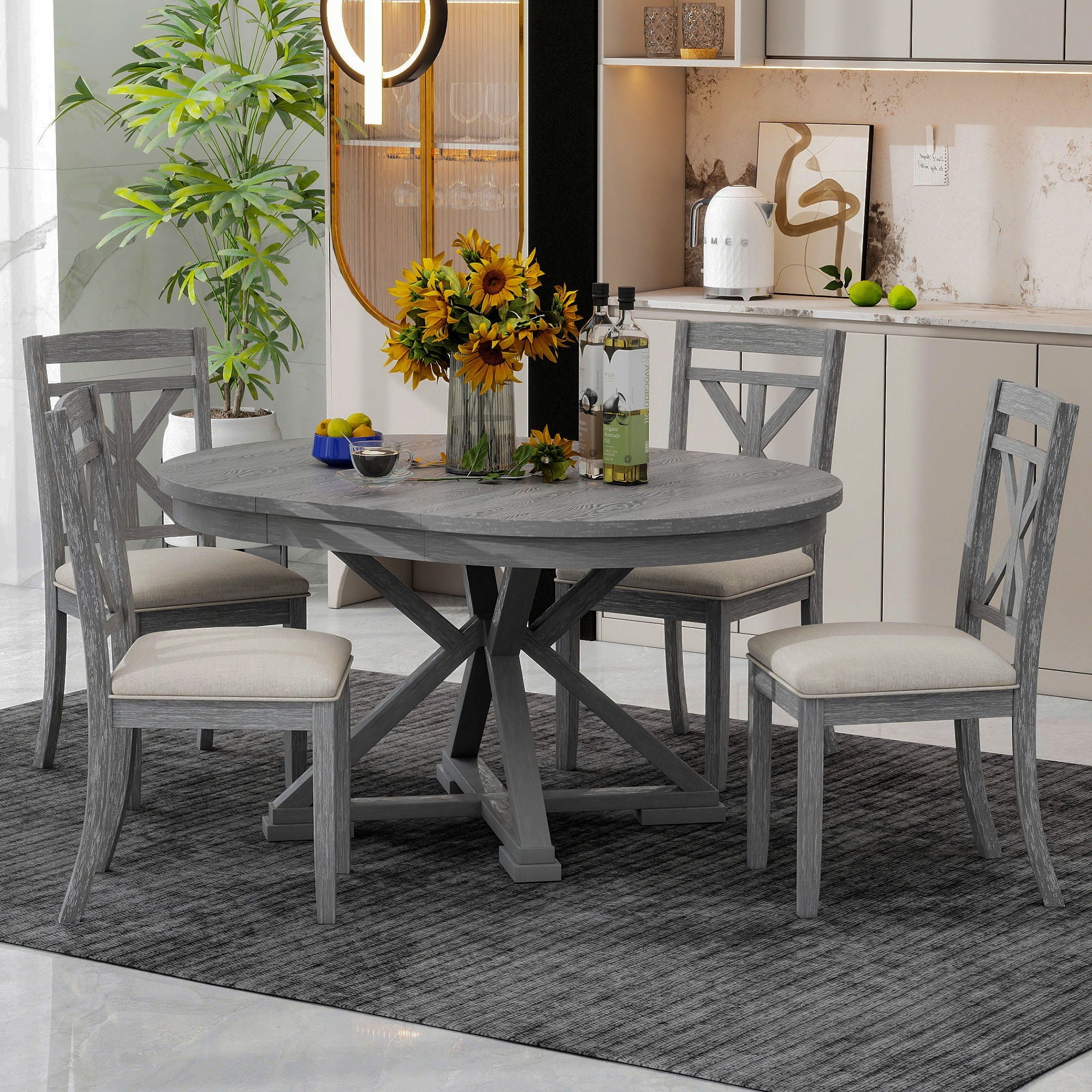 Dining Set With Extendable Round Table & Chairs