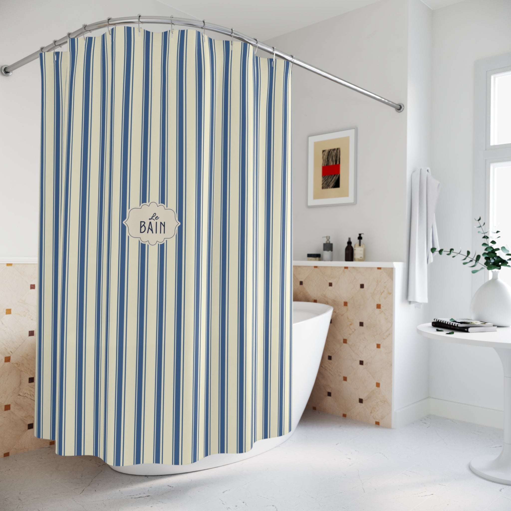 Striped French Blue Shower Curtain