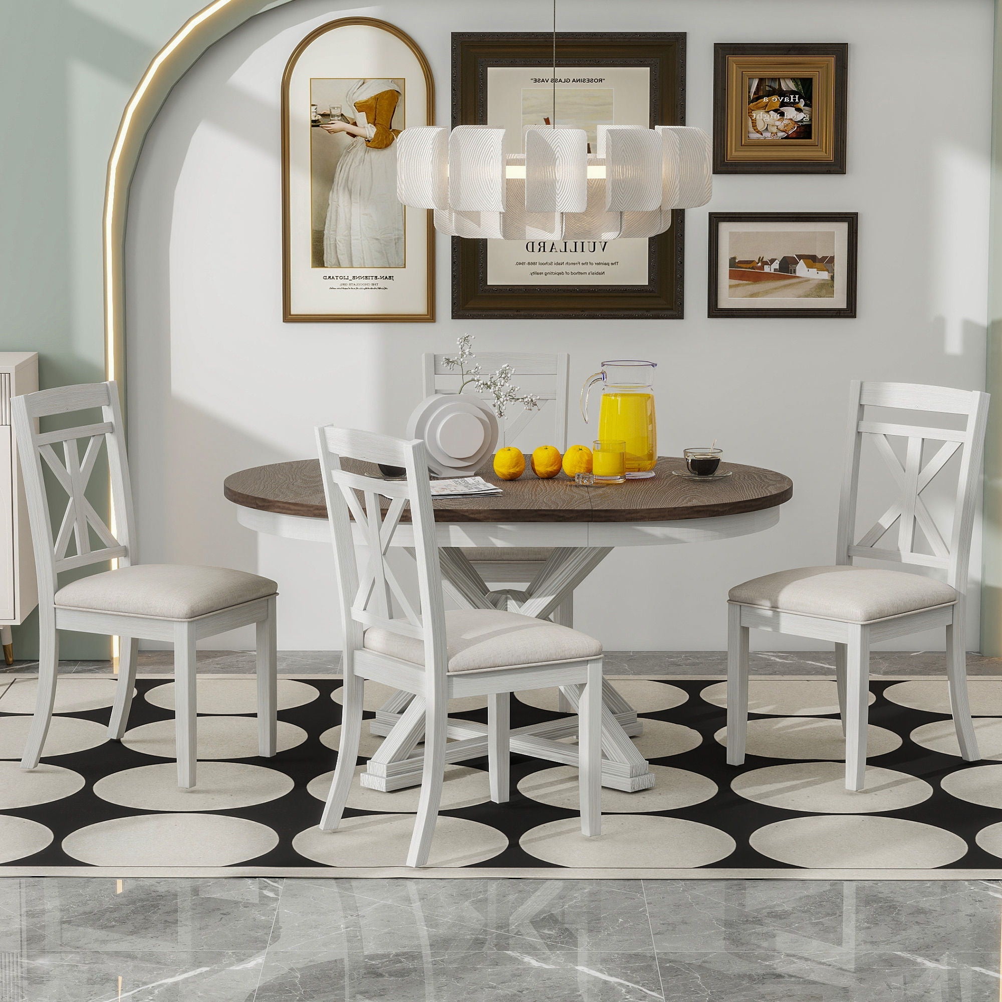 Dining Set With Extendable Round Table & Chairs