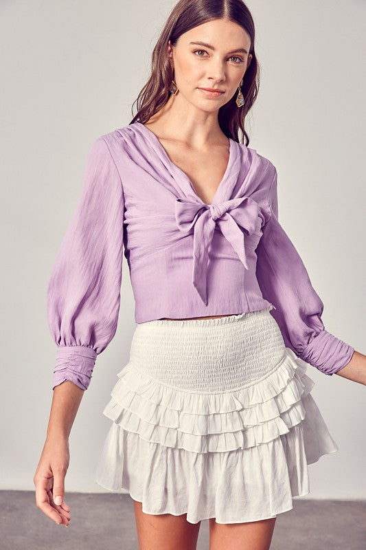 Lavender Haze Long Sleeve Blouse with Bow Tie