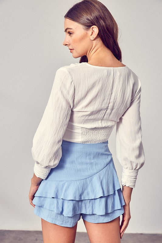 Front Tie Bow Long Sleeve Blouse