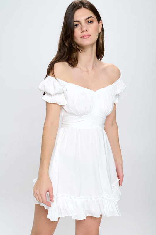 Off Shoulder Romantic Ruffle Mini Dress