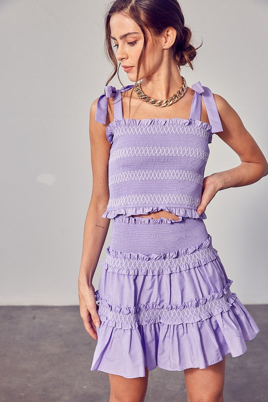 Lavender Haze Smocked Bow Strap Top