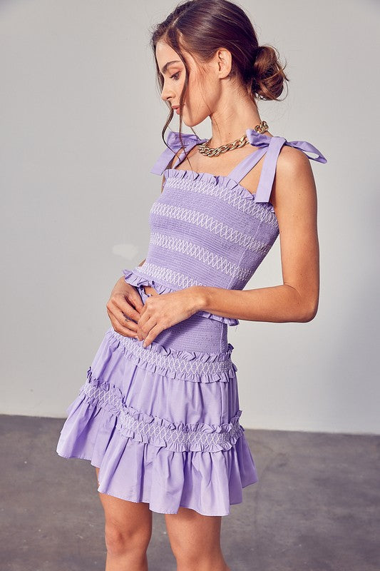 Lavender Haze Smocked Bow Strap Top