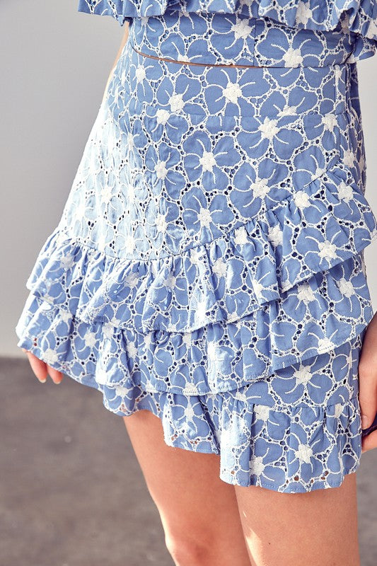 Colored Eyelet Ruffle Skirt