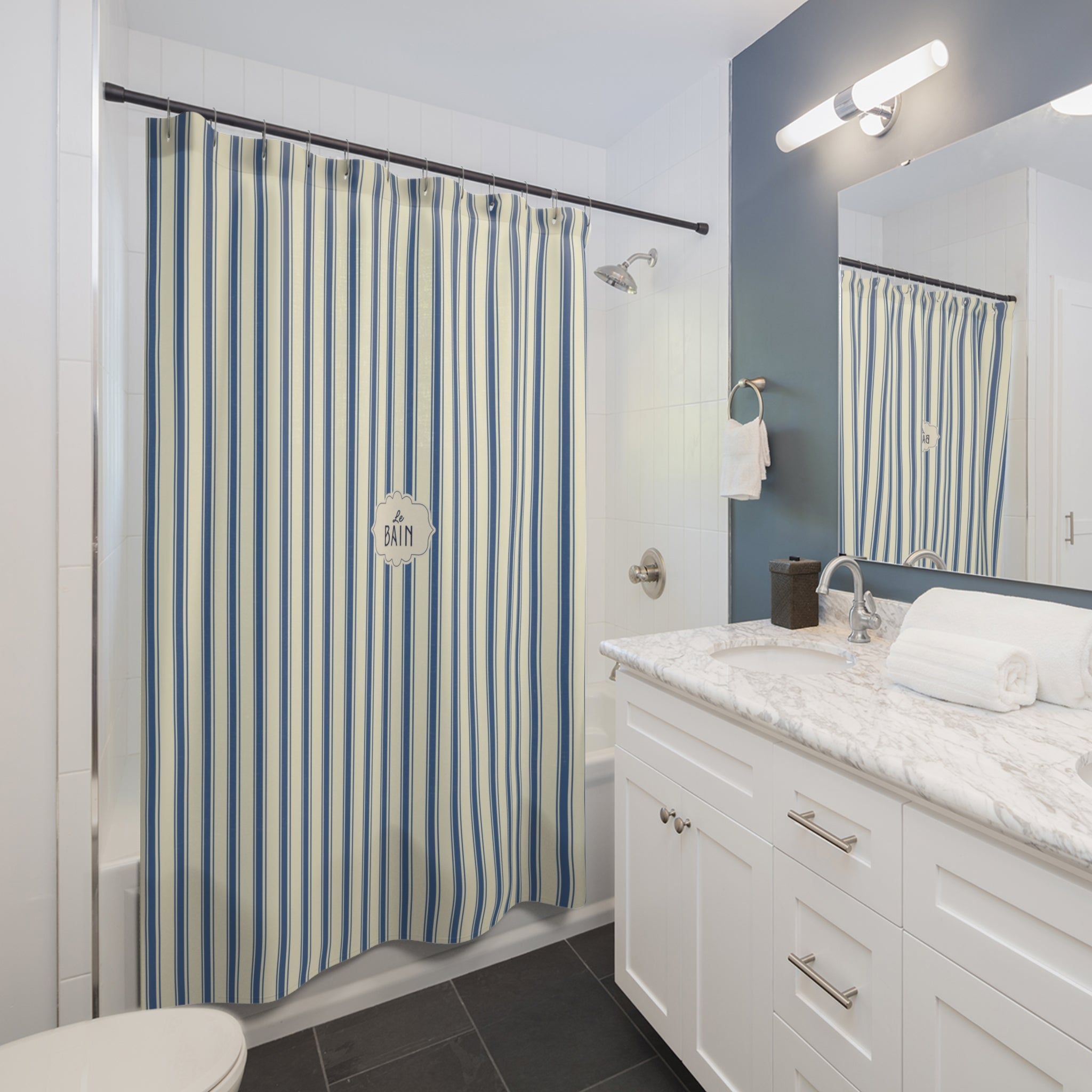 Striped French Blue Shower Curtain