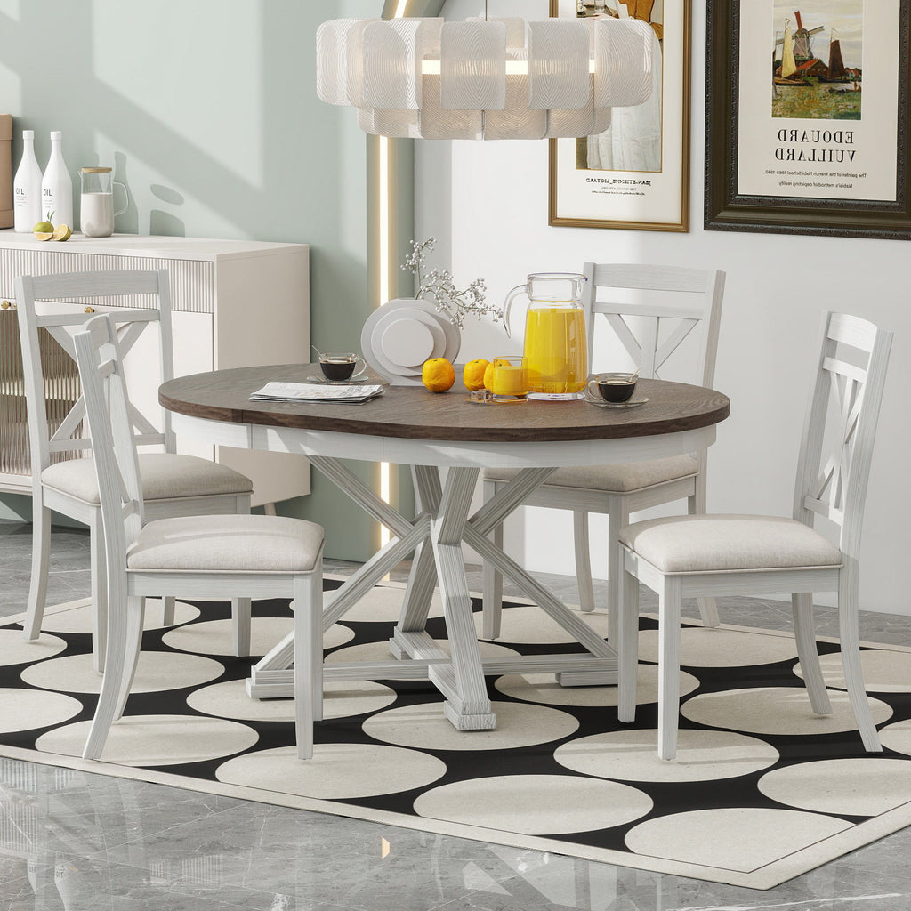 Dining Set With Extendable Round Table & Chairs