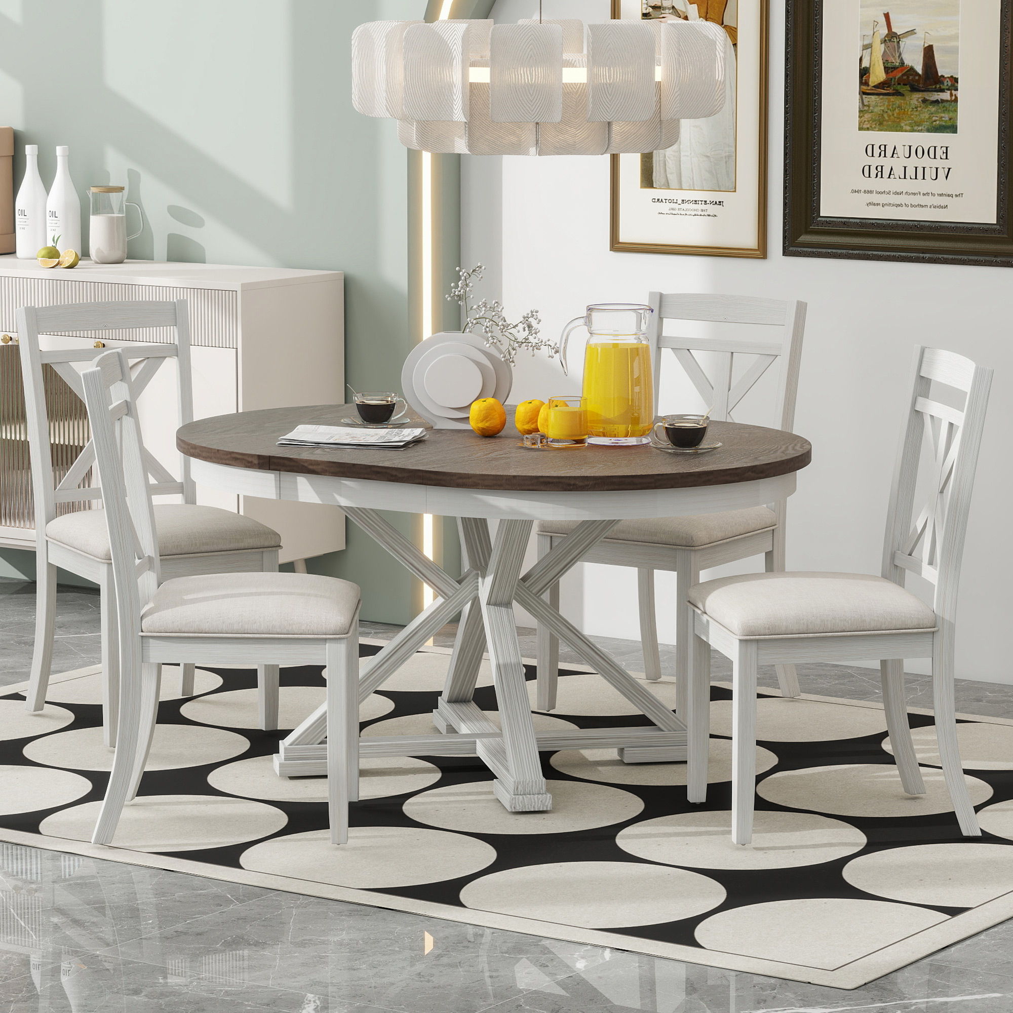 Dining Set With Extendable Round Table & Chairs