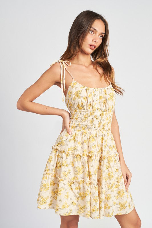 Sunset Yellow Cinched Ruffle Dress