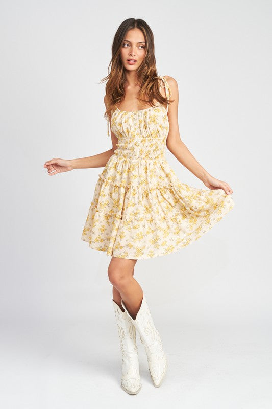 Sunset Yellow Cinched Ruffle Dress