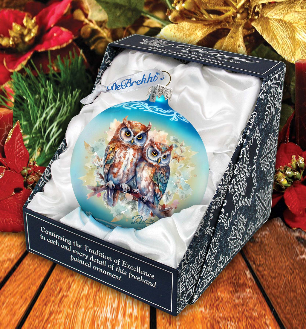 Wild Owls Ball Glass Ornament
