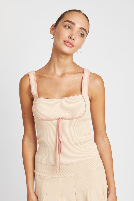 Ribbed Tank Top with Contrast Trim