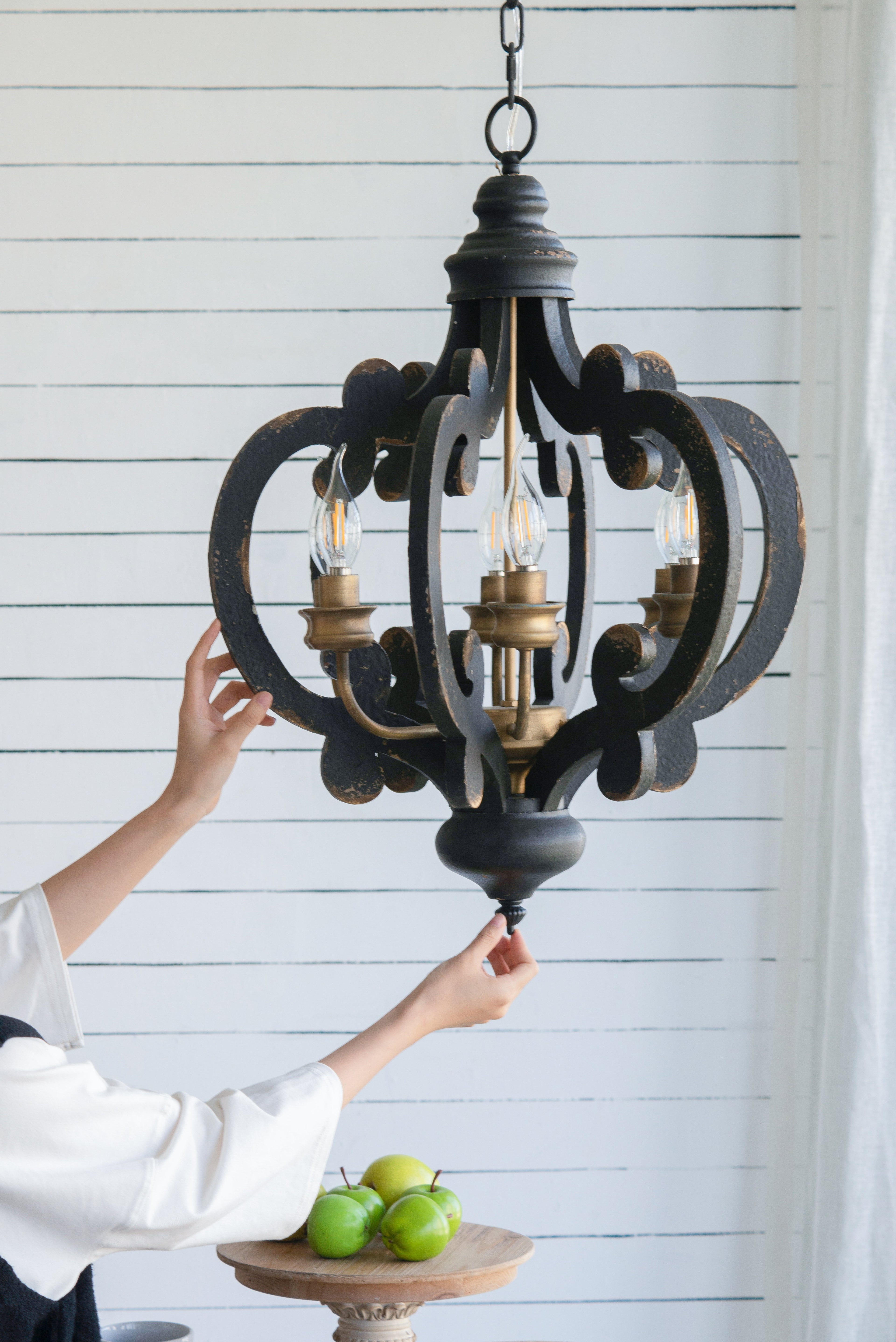 French Country Wood Chandelier - 6-Light
