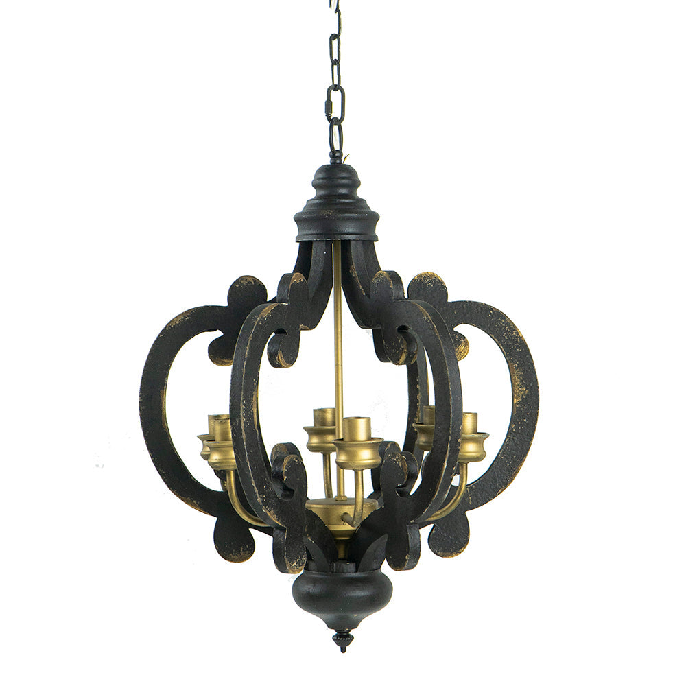 French Country Wood Chandelier - 6-Light