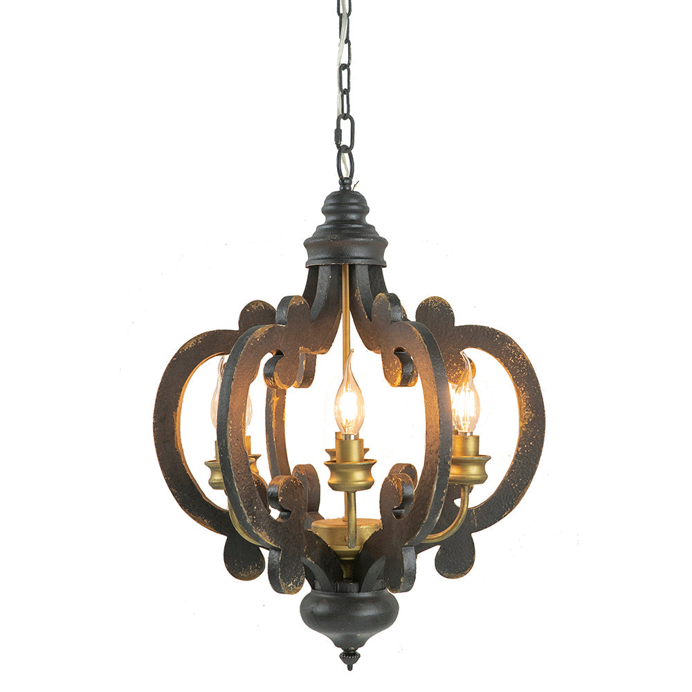 French Country Wood Chandelier - 6-Light