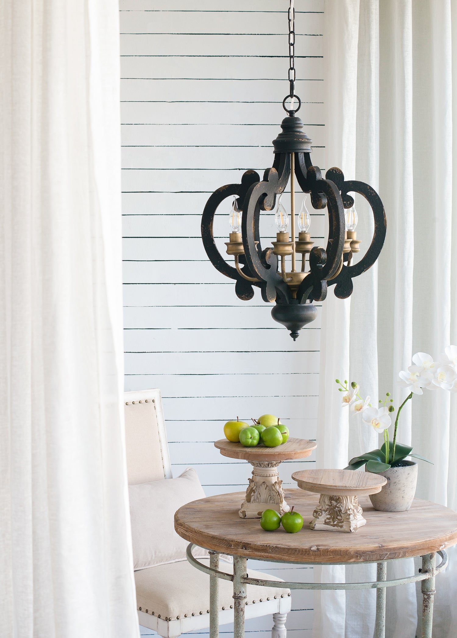 French Country Wood Chandelier - 6-Light