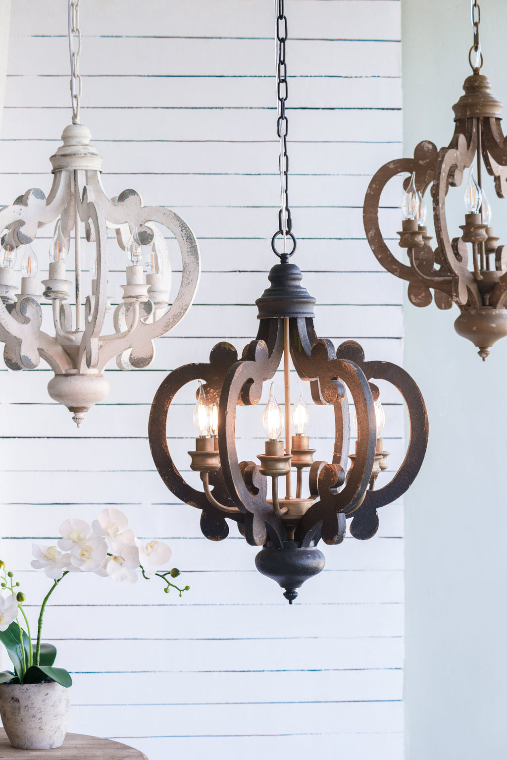 French Country Wood Chandelier - 6-Light