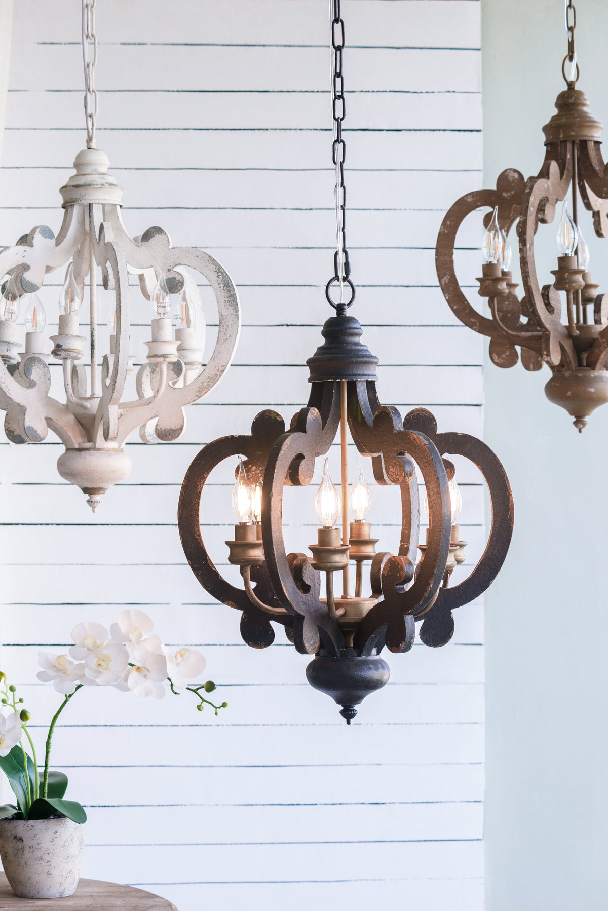 French Country Wood Chandelier - 6-Light