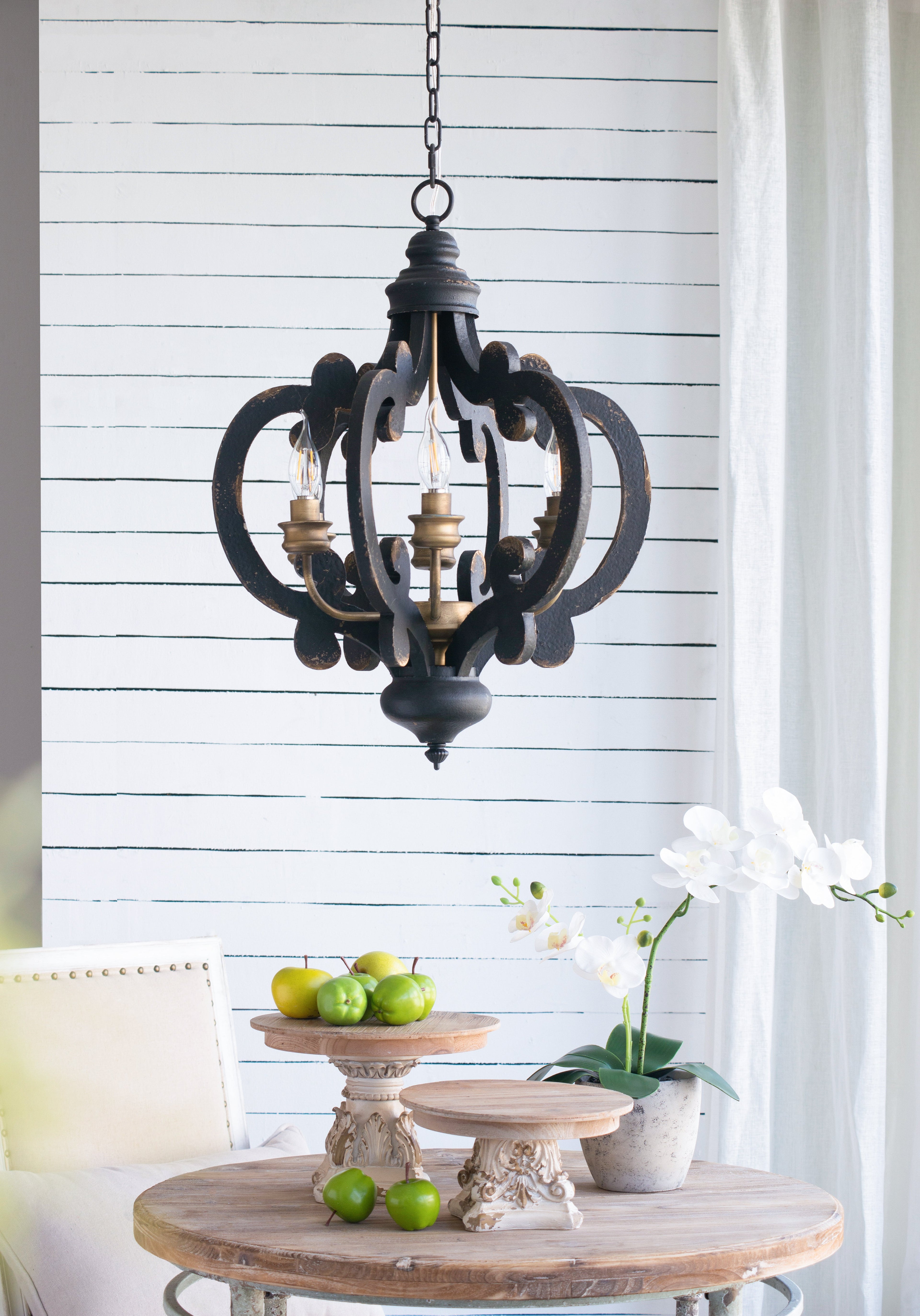 French Country Wood Chandelier - 6-Light
