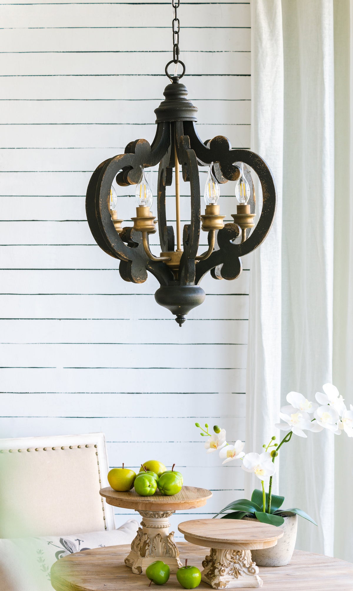 French Country Wood Chandelier - 6-Light