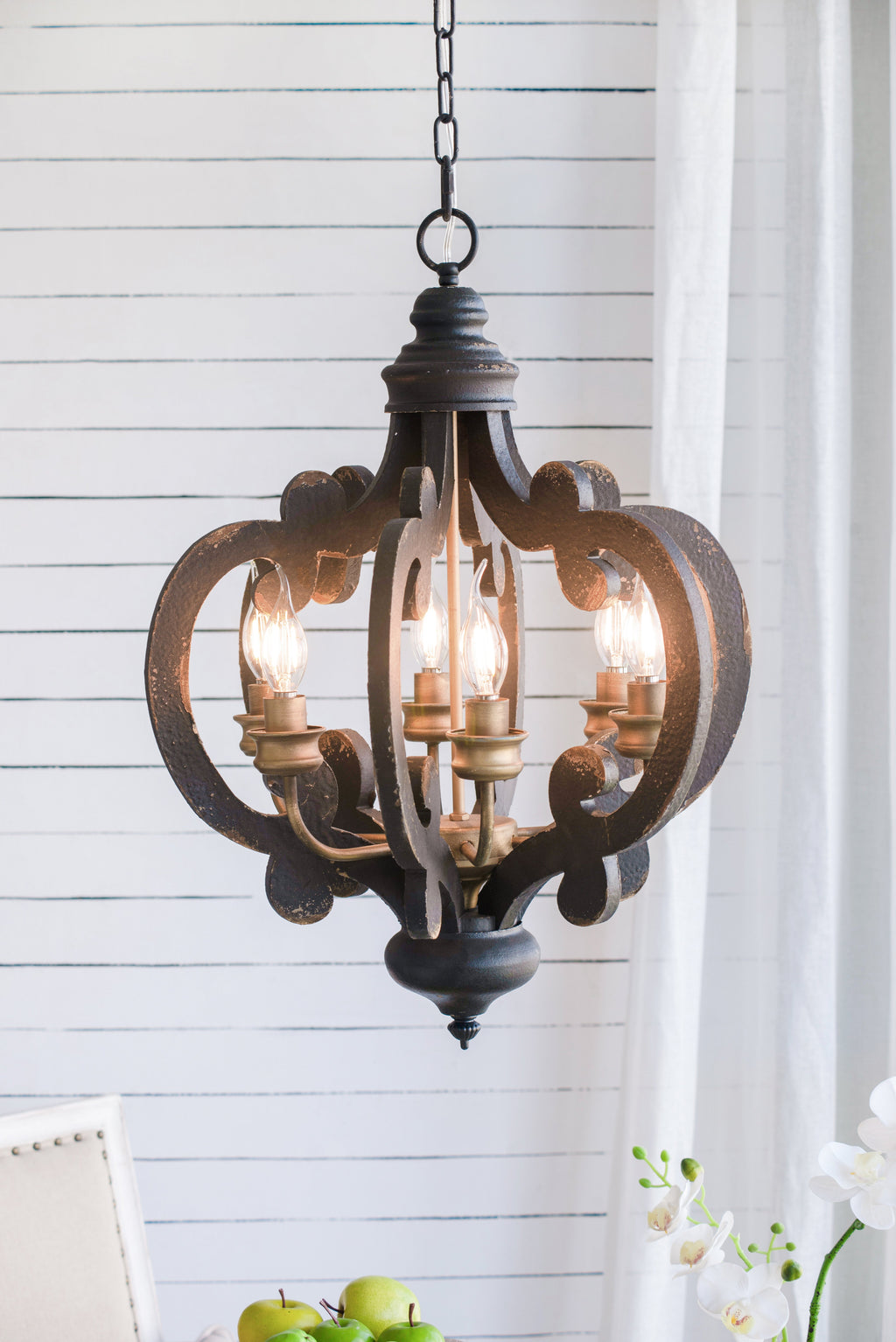 French Country Wood Chandelier - 6-Light