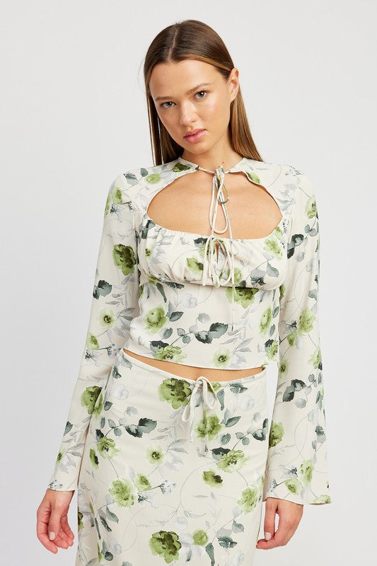 Botanical Garden Blouse with Neck Tie