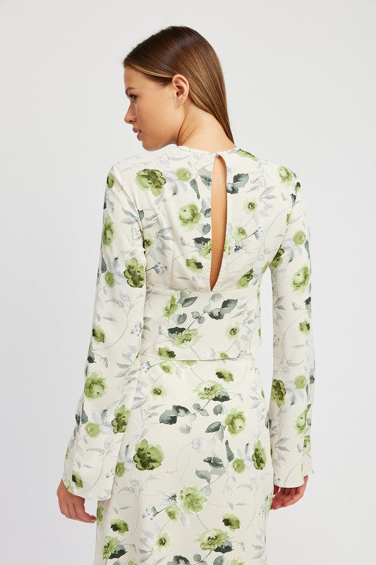 Botanical Garden Blouse with Neck Tie