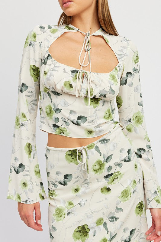 Botanical Garden Blouse with Neck Tie