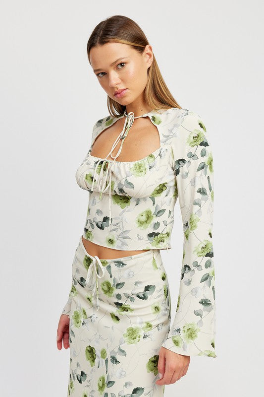 Botanical Garden Blouse with Neck Tie