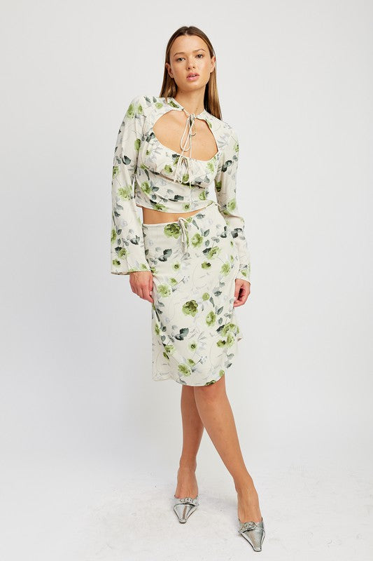 Botanical Garden Blouse with Neck Tie