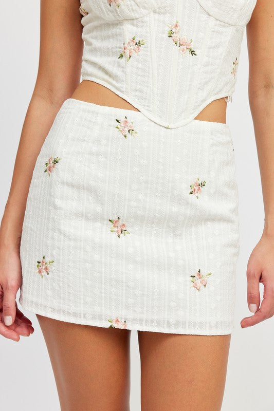 Floral Embroidered Mini Skirt
