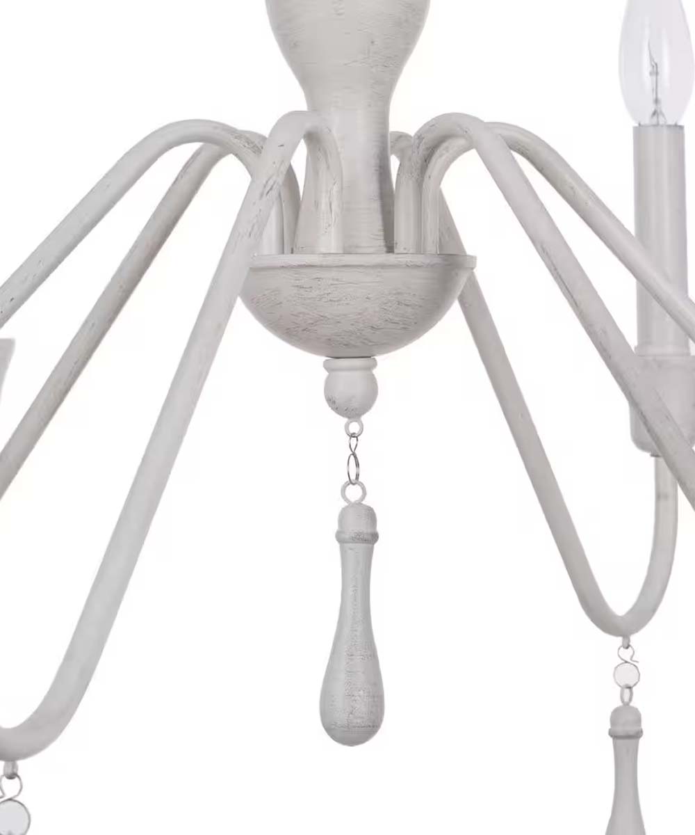 6-Light Distressed-White Beaded Cottage Chandelier