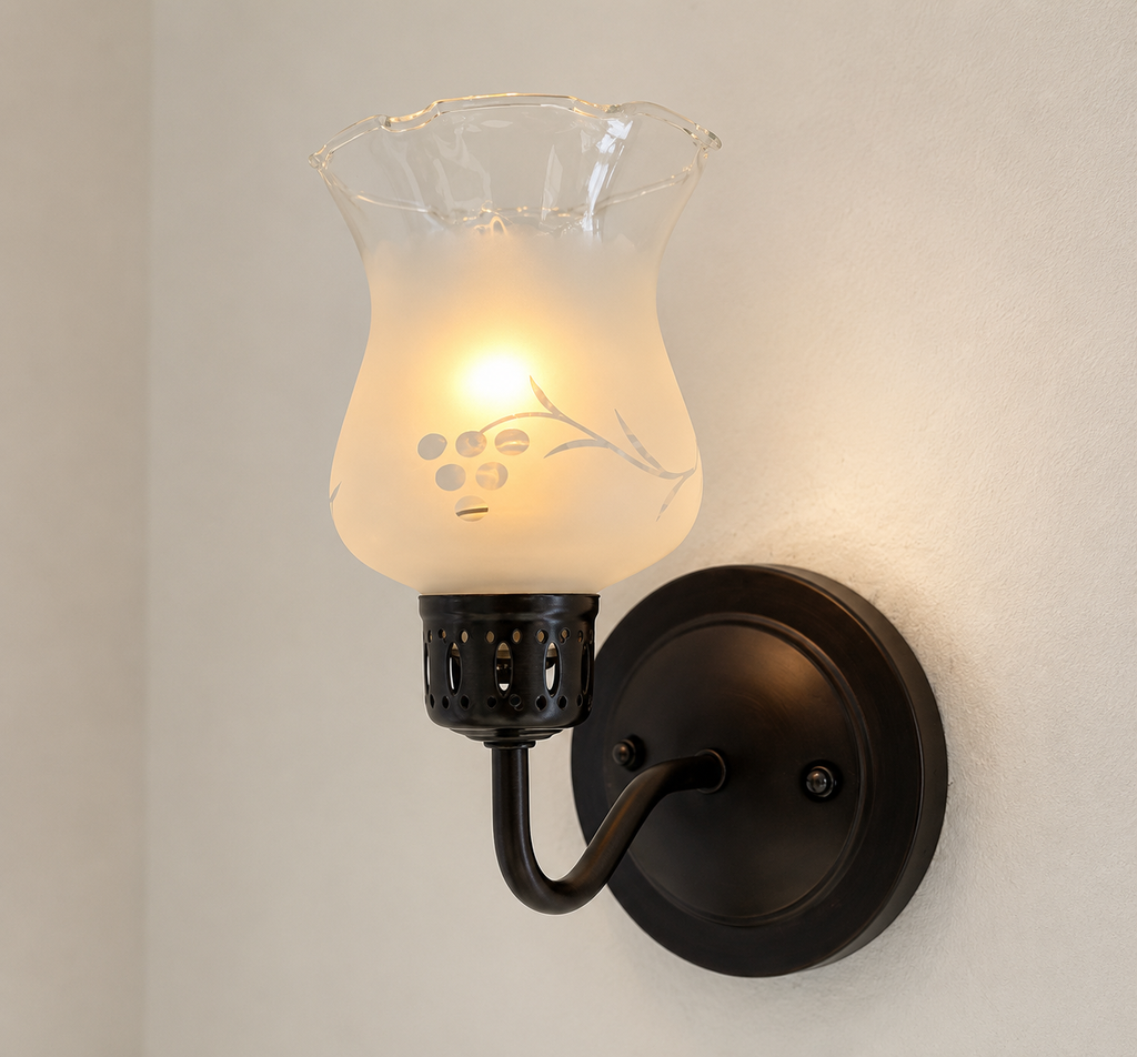 Etched Antique Glass Wall Sconce Light