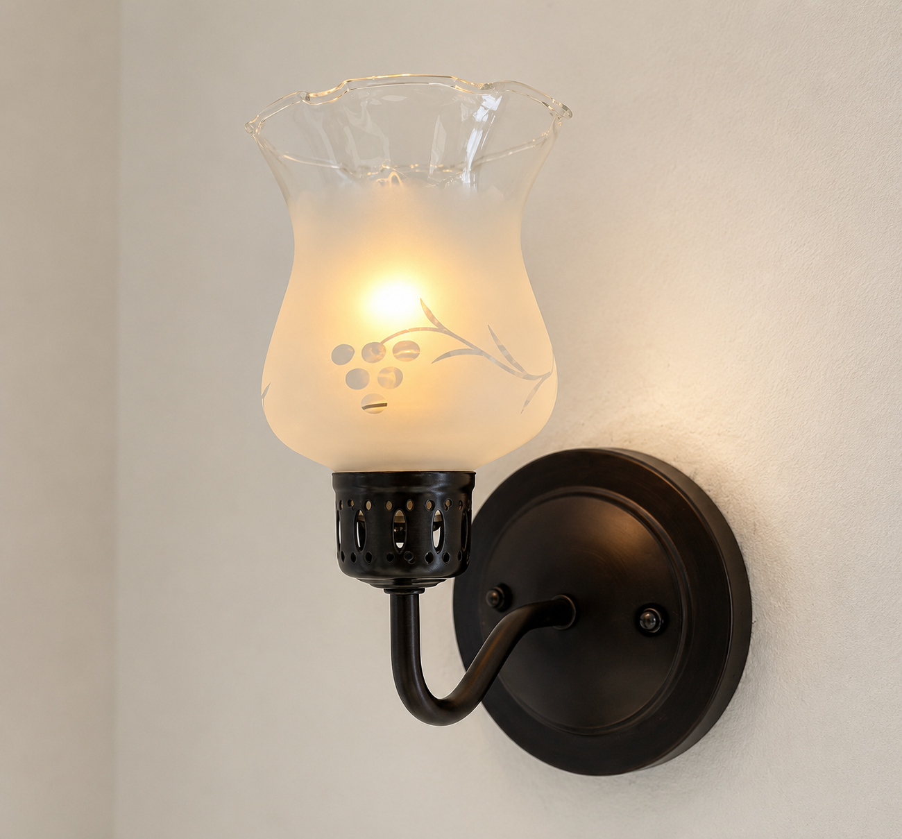 Etched Antique Glass Wall Sconce Light