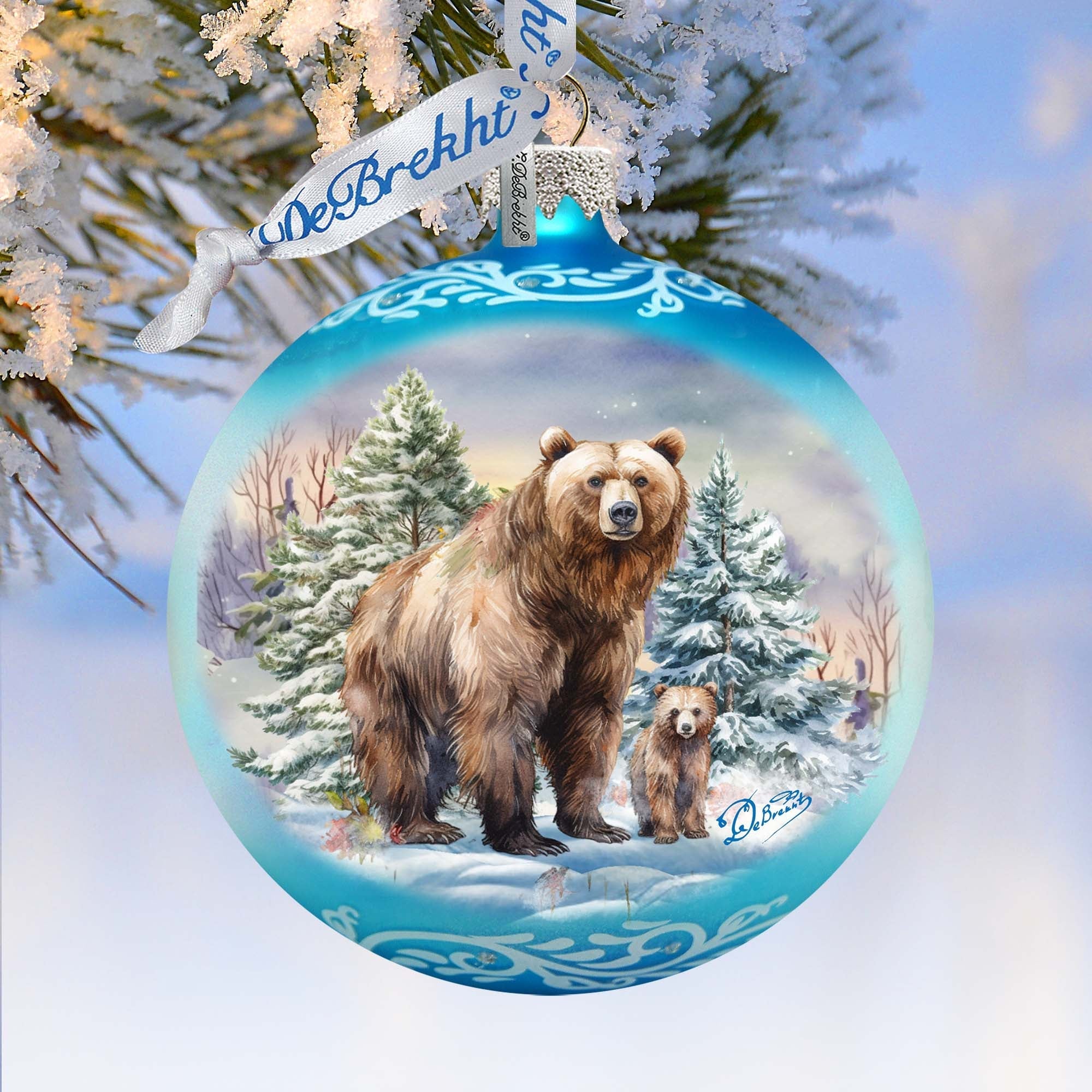 Grizzly Bears Ball Glass Ornament