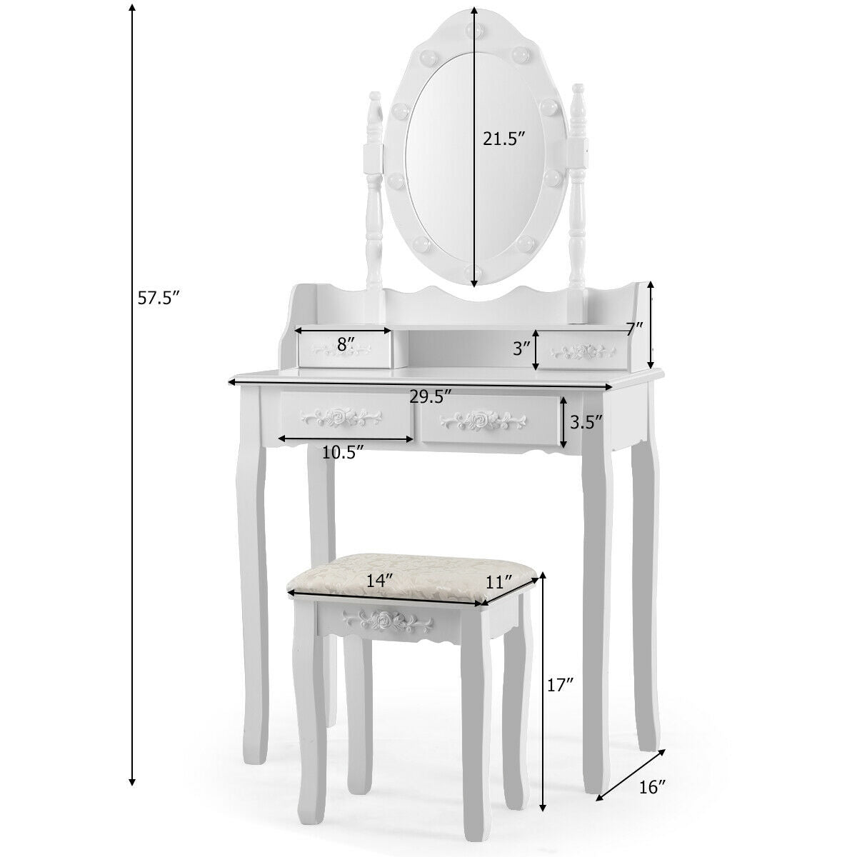 Vanity Dressing Table Set With Dimmable Bulbs