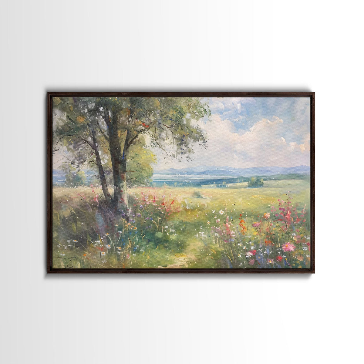 Vintage Wildflowers Painting Framed Canvas Print