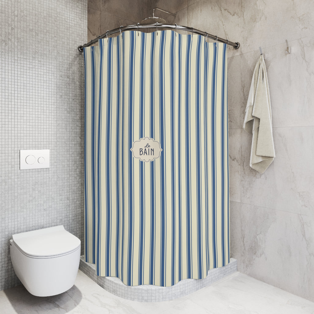 Striped French Blue Shower Curtain