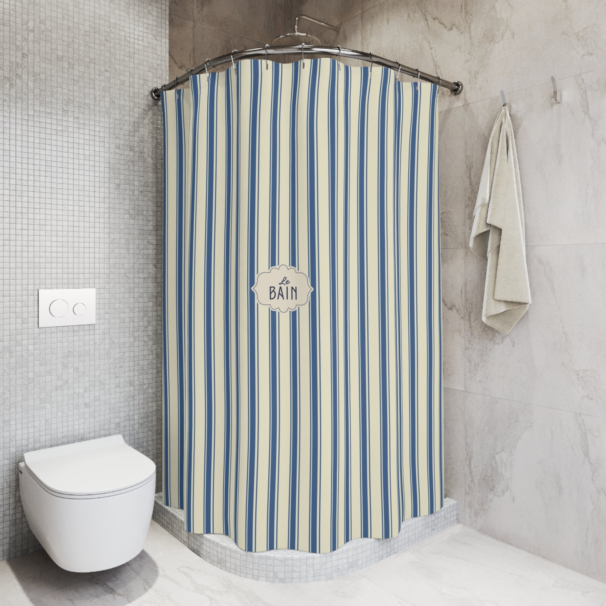 Striped French Blue Shower Curtain