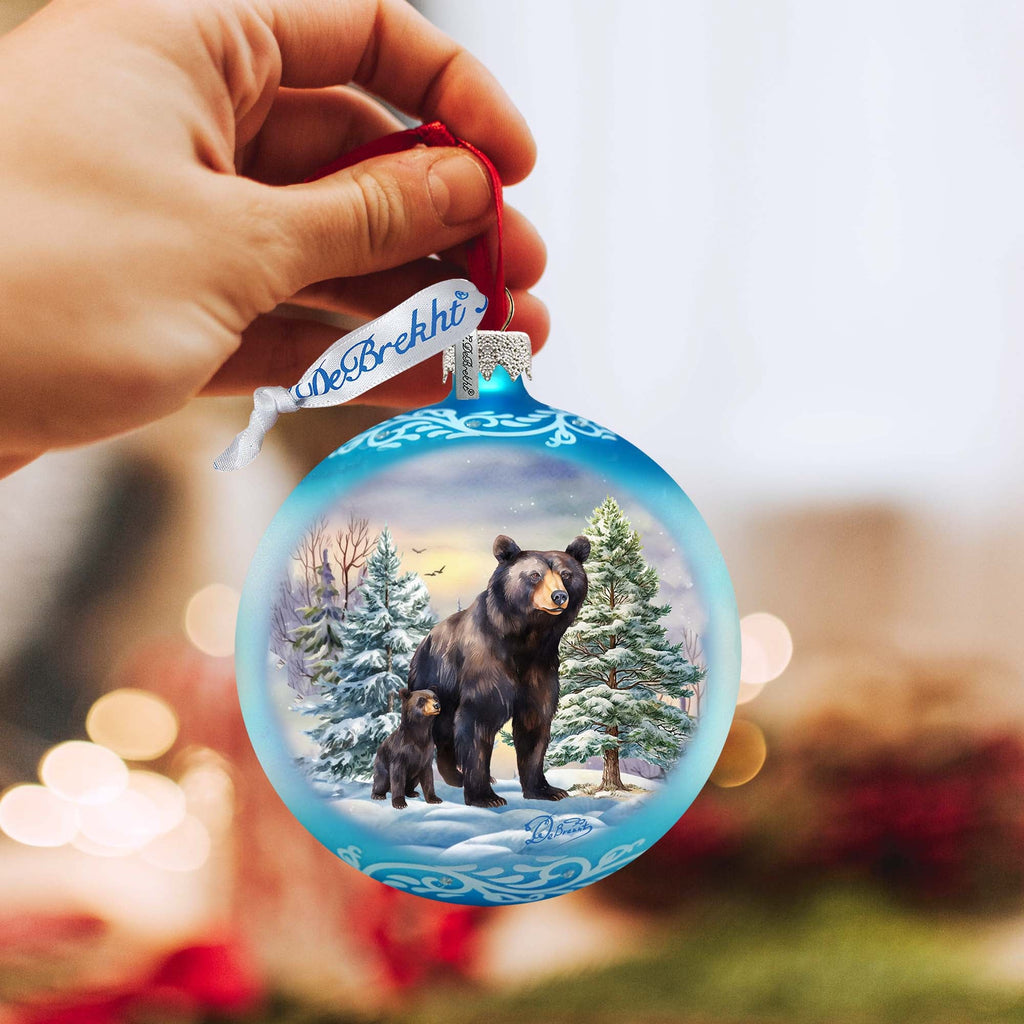 Black Bears Ball Glass Ornament