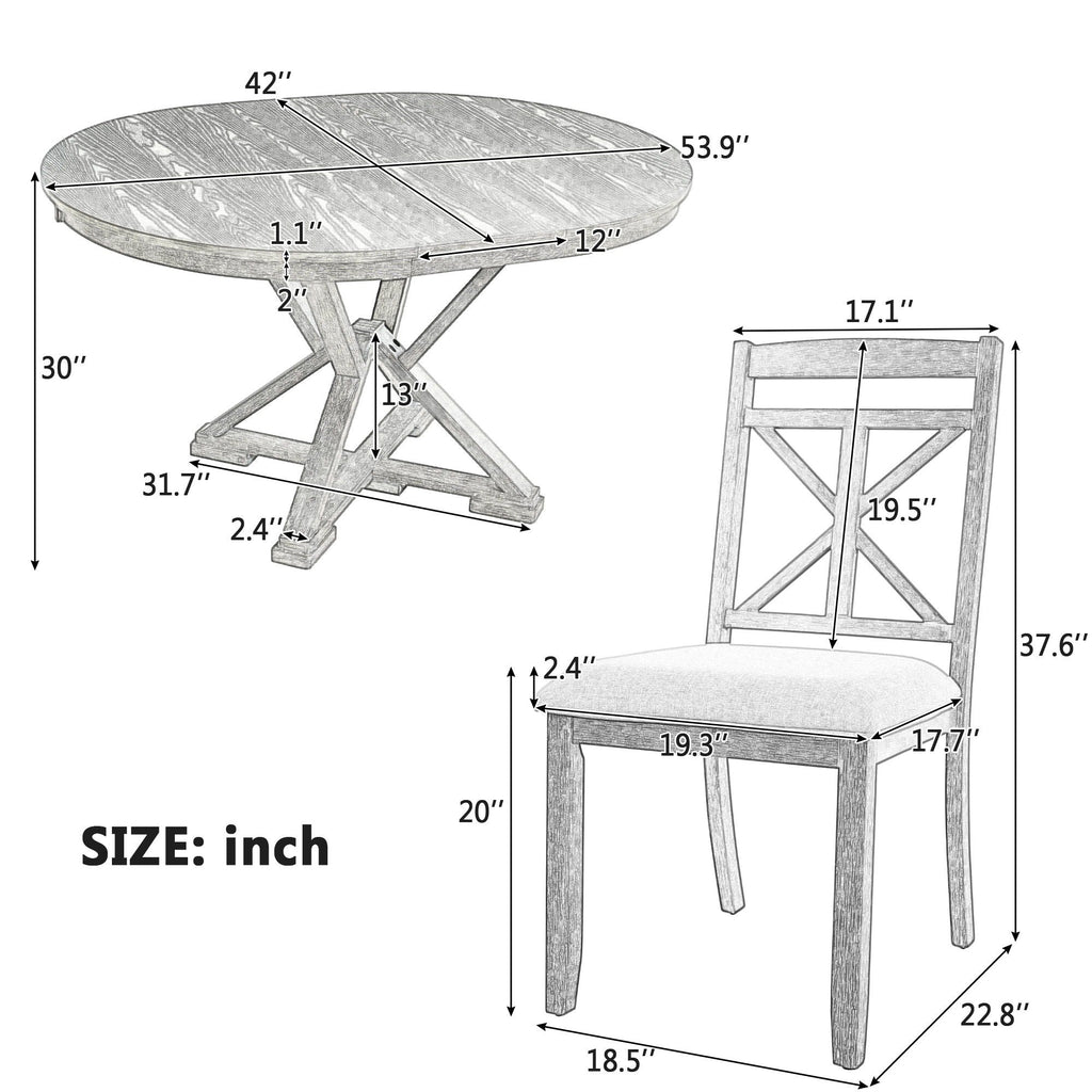Dining Set With Extendable Round Table & Chairs