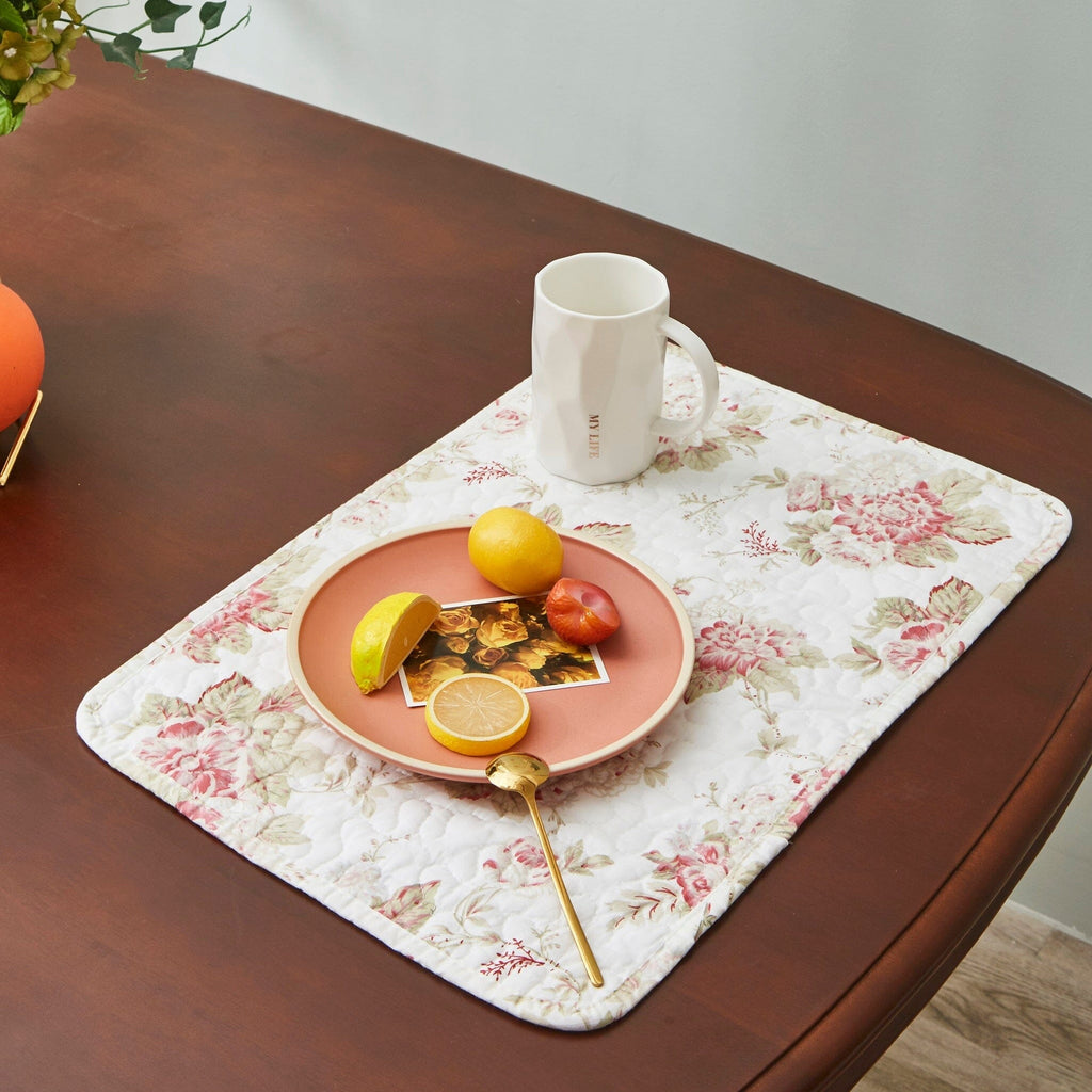 Dainty Cottage Roses Quilted Cotton Placemats
