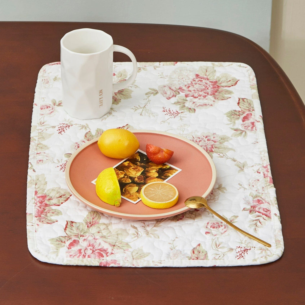 Dainty Cottage Roses Quilted Cotton Placemats