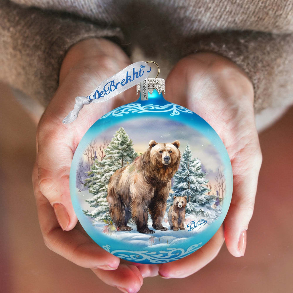 Grizzly Bears Ball Glass Ornament